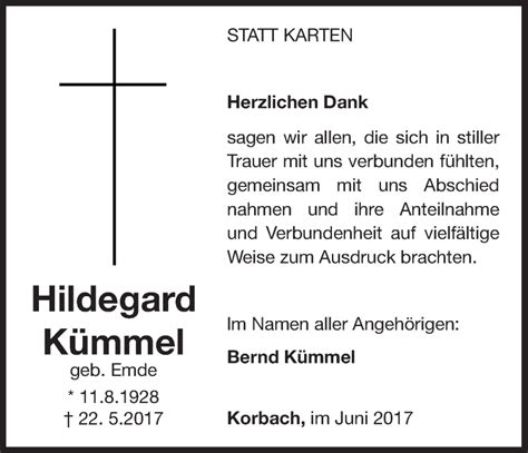 Traueranzeigen Von Hildegard K Mmel Trauer Wlz Online De