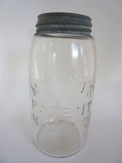 Masons Glass Canning Jar Zinc Lid Patent Nov 30th 1858 Etsy Glass Canning Jars Canning