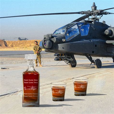 Apache Helicopter Decanter Set Personalized Gift For Helicopter Pilot