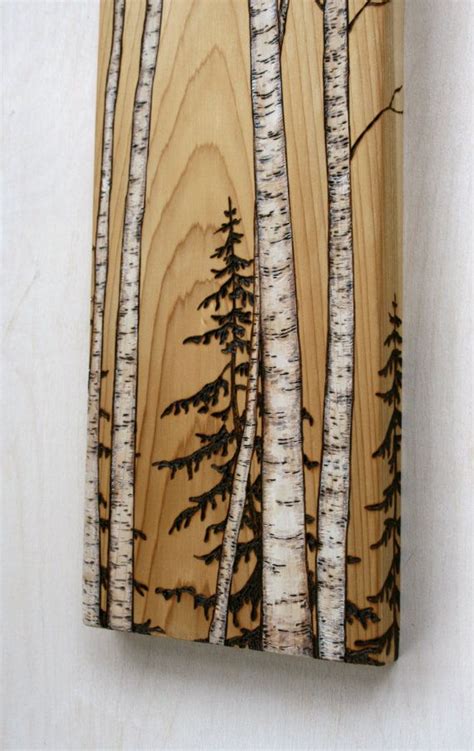 Birch Trees Art Block Wood Burning Etsy In 2023 Birch Tree Art