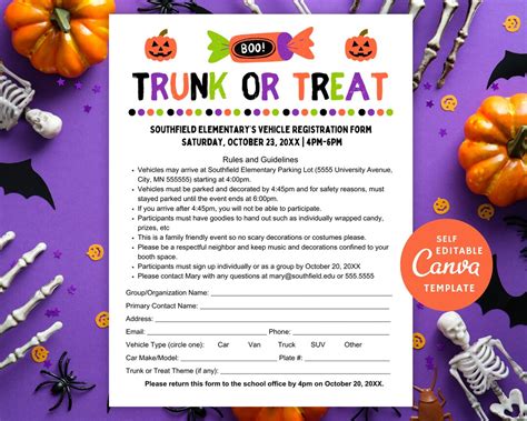 Editable Trunk Or Treat Car Registration Template Vehicle Sign Up Form Etsy