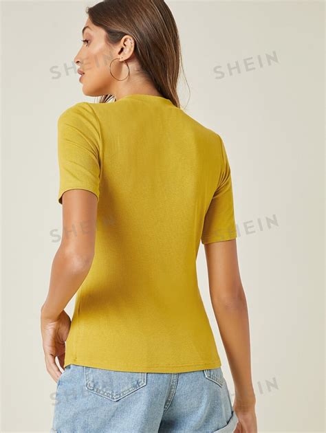 Shein Basics Solid Form Fitted Tee Shein Usa