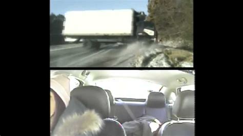 Woman Troopers Narrowly Miss Being Hit By Truck On Icy Road