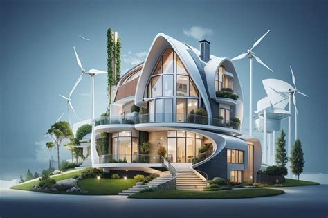 Concepto de construcción sostenible con turbina eólica de la casa y