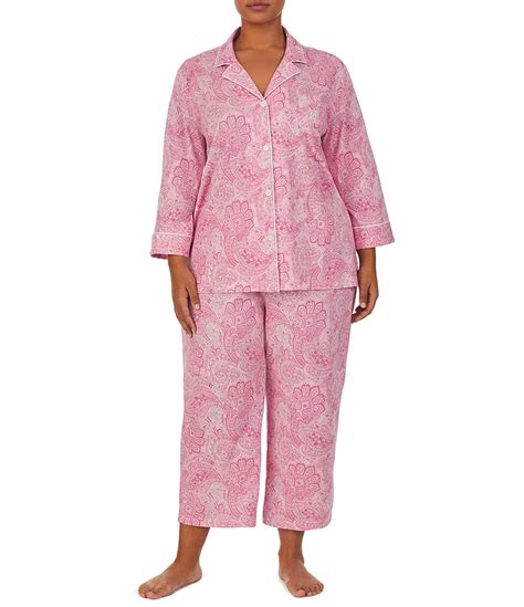 Lauren Ralph Lauren Plus Size Paisley Print Notch Collar 34 Sleeve Capri Pajama Set Dillards