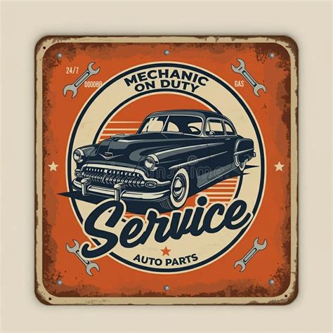 Vintage Car Service And Gas Station Metal Sign Stock Illustration