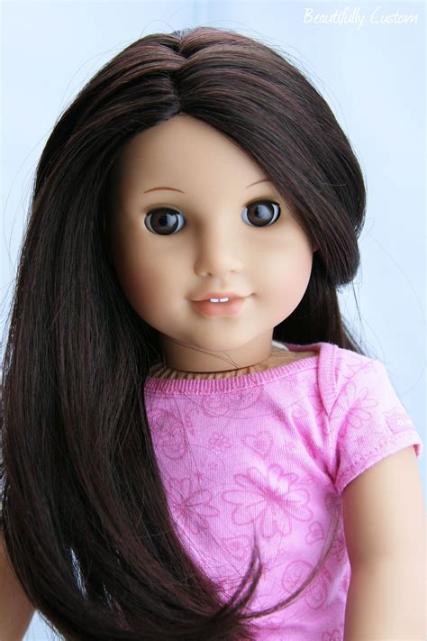 Custom American Girl Doll ~ Deep Brown Eyes And Black Dark Brown Hair With Burgundy High