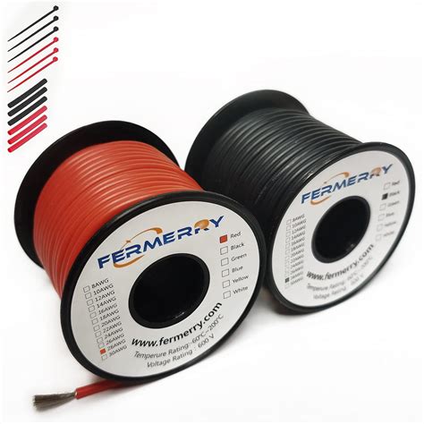 Fermerry Awg Silicone Wire Hook Up Wire Kit Gauge Stranded Black