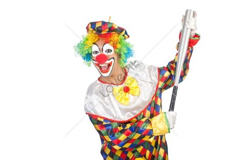 Clown Holding Baseball Bat Isolated On White Background Picture And Hd