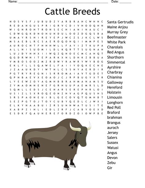 Cattle Word Search Wordmint