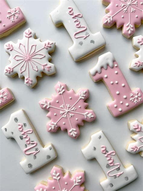 First Birthday Sugar Cookies Snowflake Number One Winter Etsy