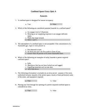 Confined Space Entry Quiz A Doc Template Pdffiller