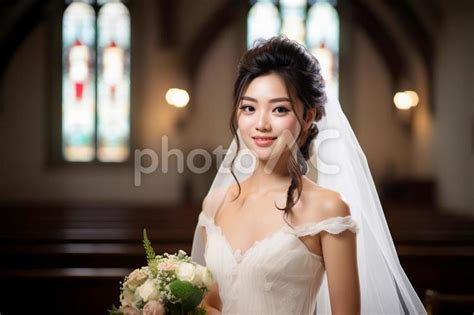 チャペルで結婚式を挙げる美人な日本人女性 No 27346169｜写真素材なら「写真ac」無料（フリー）ダウンロードok