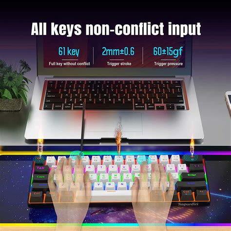 Snpurdiri Wired 60% Mechanical Gaming Keyboard, Ultra-Compact Black-wh ... 