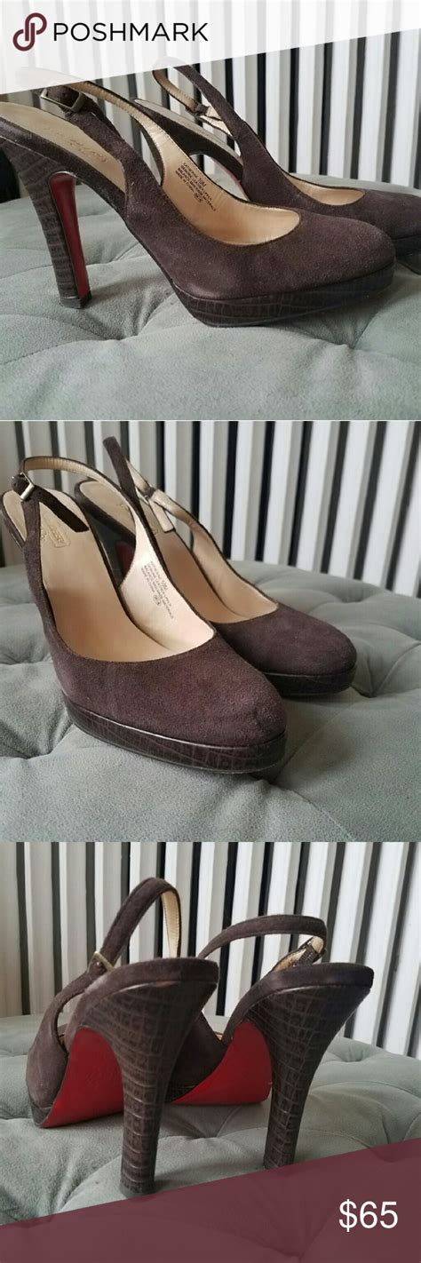 Ohdeer Deep Brown Suede Platform Slingbacks Leather Heels Brown
