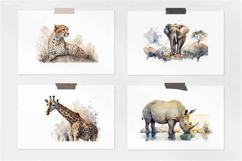 Safari Watercolor Collection By Artsy Fartsy Thehungryjpeg