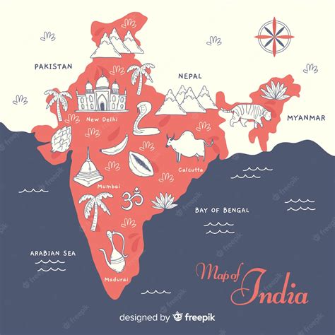 Free Vector | Hand drawn map of india