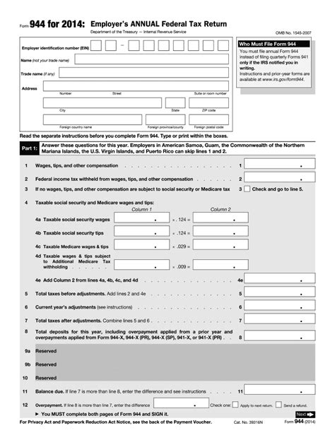 2014 Form IRS 944 Fill Online Printable Fillable Blank PdfFiller