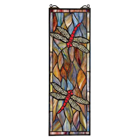 Design Toscano Dragonfly Stained Glass Window Hanging Panel 53 Cm Stained Glass Full Color