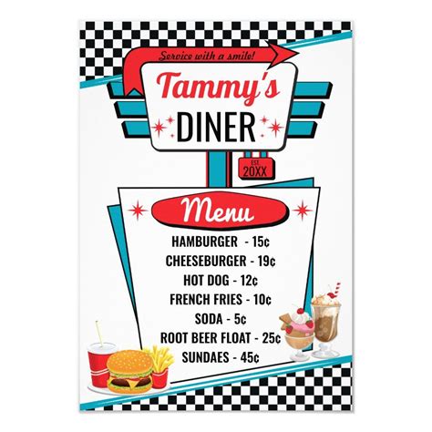 S Retro Diner Black White Red Menu Card Zazzle Diner Menu