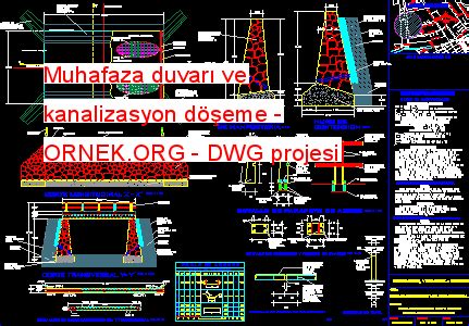 Muhafaza duvarı ve kanalizasyon döşeme dwg projesi Autocad Projeler