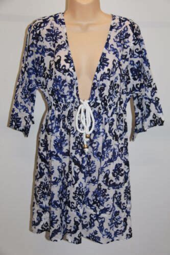 Nwt Milly Cabana Swimsuit Bikini Cover Up Dress Tunic Sz M Blue