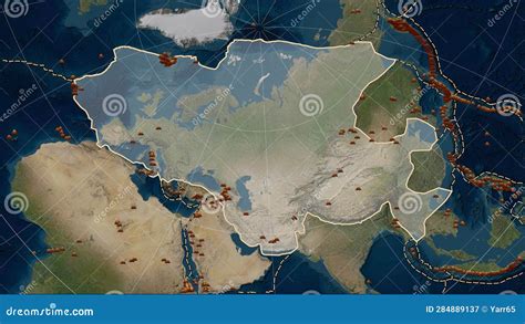 Earthquakes Around the Eurasian Plate. Satellite Map Stock Illustration ...