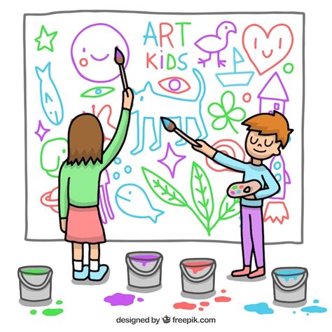 Kids painting a mural Vector | Free Download