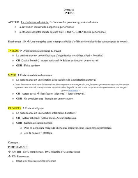 Orh Notes De Cours Pour Intra Intro Acteur La R Volution