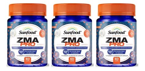 Kit 3 Un Zma Pro 500mg 60 Capsulas Sunfood | Frete grátis