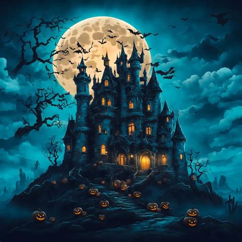 Premium AI Image Haunted House With Full Moon In The Background