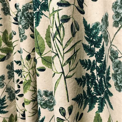 Modern Vintage Green Leaf Pattern Washed Linen Cotton Curtain Etsy