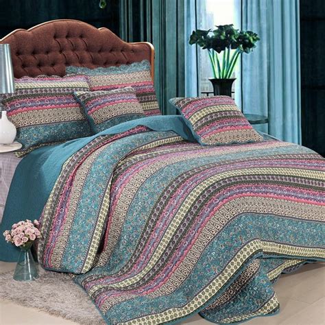 Bohemian Quilted Bedspread 3 Piece King Size Soft Cotton Patchwork