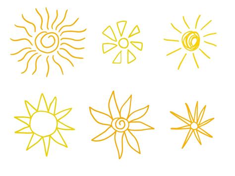 Doodle Sun Icons Hot Weather Suns Collection Isolated On White Summer