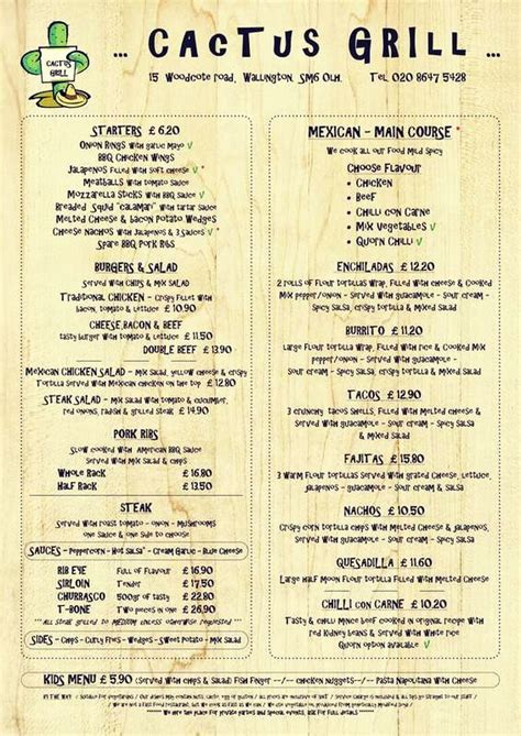 Menu - Cactus Grill Bar Restaurant