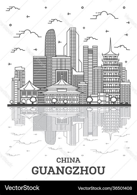 Outline Guangzhou China City Skyline With Modern Vector Image