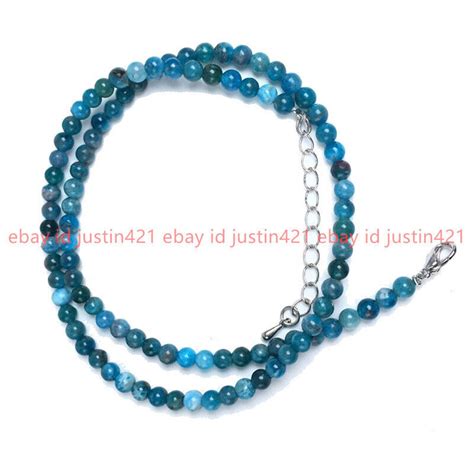 Genuine Mm Natural Blue Apatite Round Gemstone Beads Necklace Jewelry