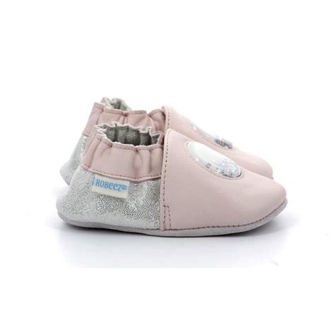 Chaussons Enfant ROBEEZ Confetti Capsule Cuir Rose Clair Gris Rose