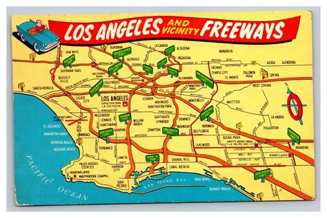 Vintage 1960's Postcard Labeled Cartoon Los Angeles Freeway Map | eBay