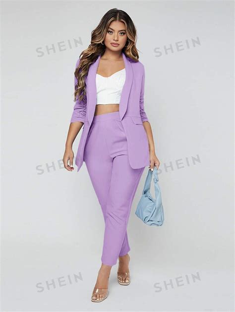 Shein Sxy Shawl Neck Open Front Blazer And Pants Suit Shein Usa