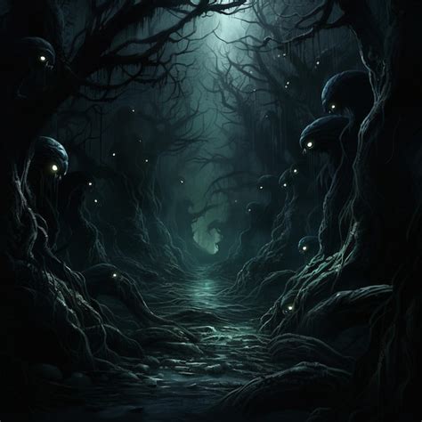 Premium AI Image | Dark and ominous forest with lurking creatures