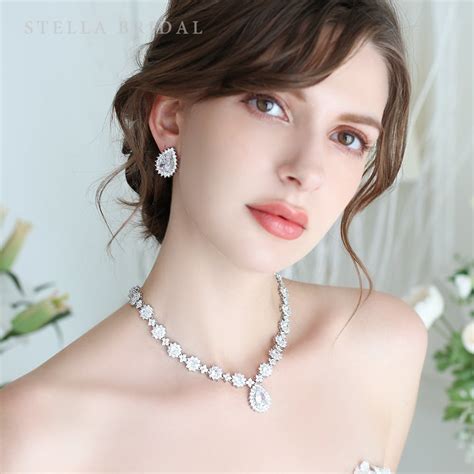 キュービックジルコニア ウェディングジュエリーセット ジュエルドロップ ／ ネックレス＆イヤリングorピアス Stella Bridal オシャレ花嫁さま御用達ブライダルアクセサリー