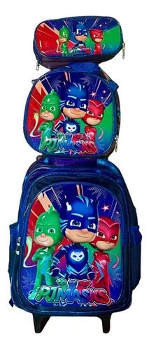 Kit Mochila Escolar Infantil Pj Masks Azul Rodinhas Frete grátis