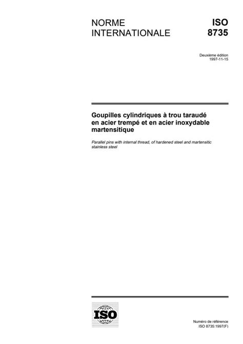 ISO 8735:1997 - Parallel pins with internal thread, of hardened steel ...