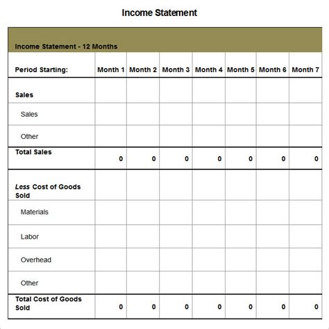 Excel Monthly Income Statement Template