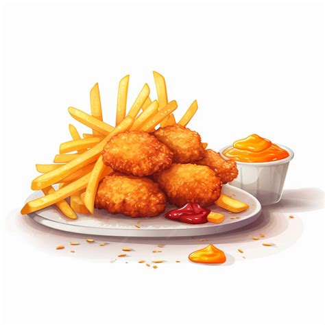 A drawing of a plate of chicken nuggets and fries with ketchup. | Premium AI-generated image