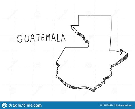 Hand Drawn Of Guatemala 3D Map On White Background Stock Vector