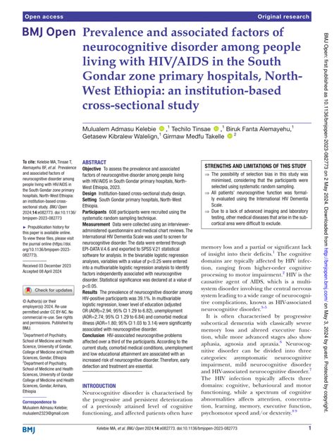 Pdf Prevalence And Associated Factors Of Neurocognitive Disorder