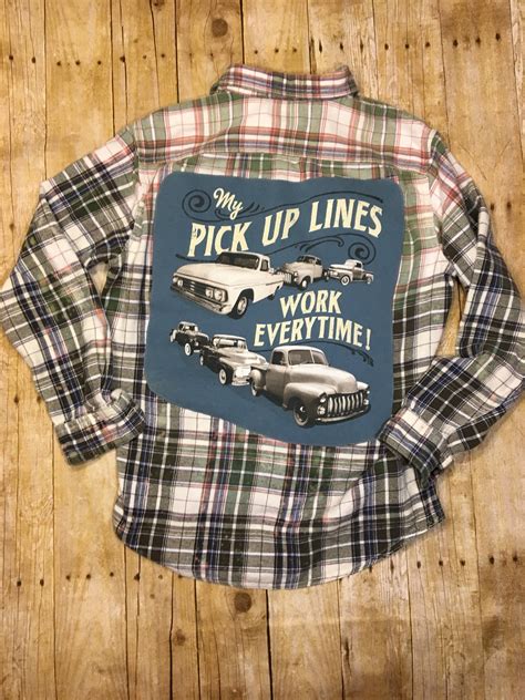 Upcycled And Distressed Flannel Shirt Pick Up Lines Flannel Etsy