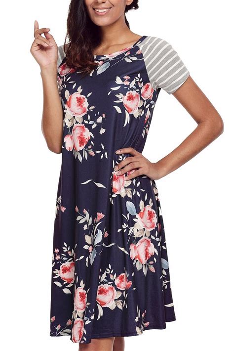 Navy Blue Floral Print A-line Knit T-shirt Dress – Lady Laila Boutique